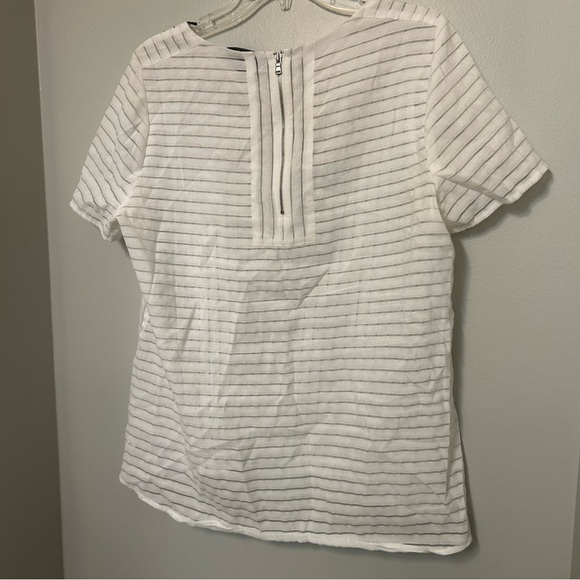 J. Crew Blouse White Sheer Striped Shirt Back Zip Sz 10 Career Minimalist Preppy - Picture 7 of 8